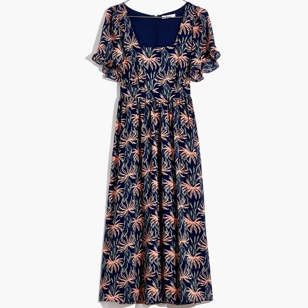 Madewell Ruffle-Sleeve Midi Dress in Oasis Palms